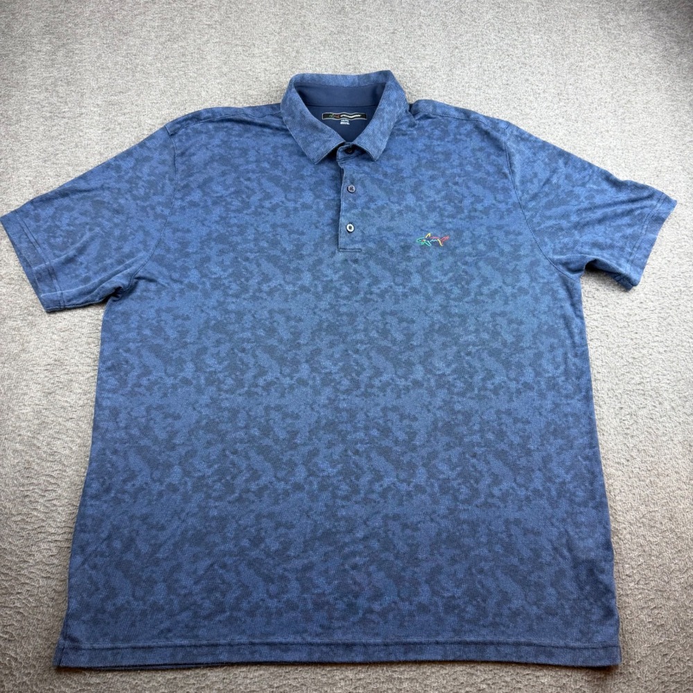 Greg Norman Polo Shirt Men's XXL Blue Camo Pima Cotton Blend Short Sleeve Golf